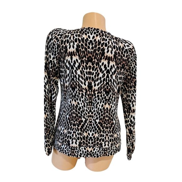 Soma‎ Women's MEDIUM Blouse French Terry Lace-up Sweatshirt Mirrored Cat Taupe - Picture 4 of 5